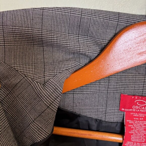 Oscar De La Renta Women Blazer 8P Gray Plaid Rhinestone Floral Design Career - Picture 7 of 16